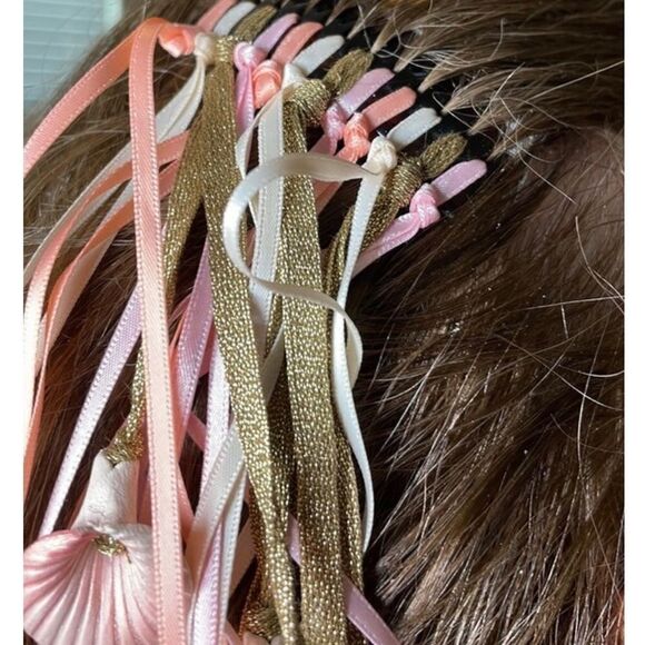 Vintage 80s Lurex Metallic Floral Ribbons Hair Comb main image 4